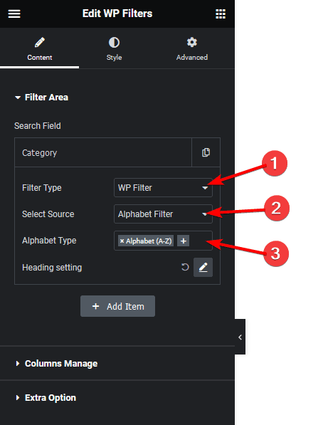 wp search filters alphabet filter