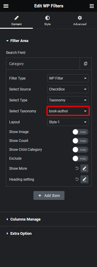 wp search filters custom taxonomy