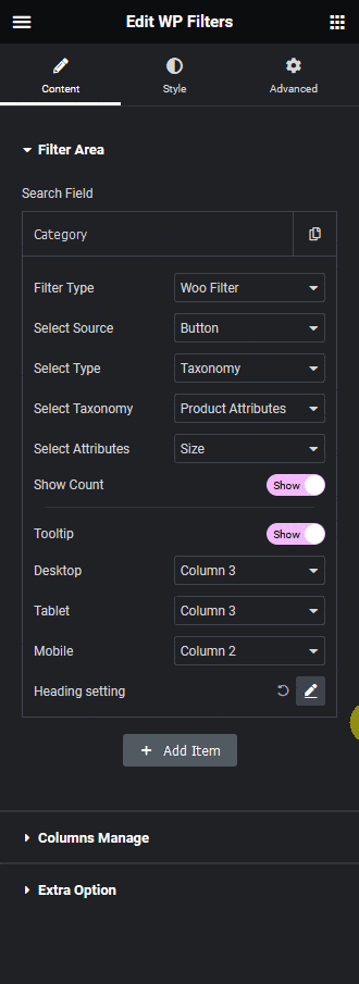 wp search filters product attributes