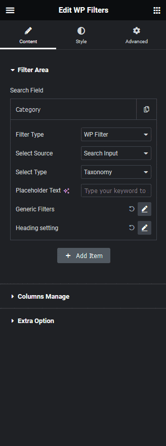 wp search filters search input