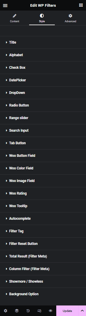 wp search filters style