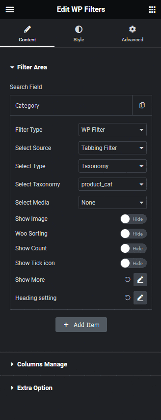 wp search filters tabbing filter