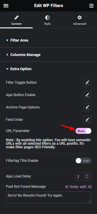 wp search filters url parameter