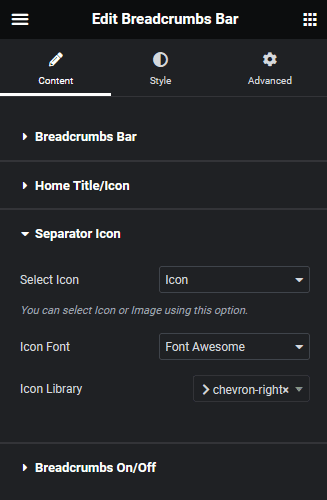 breadcrumb bar separator icon