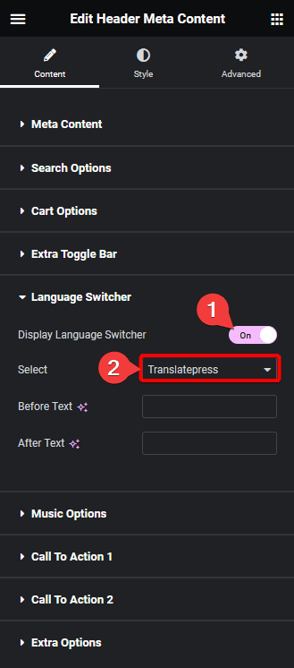 header meta content language switcher settings translatepress