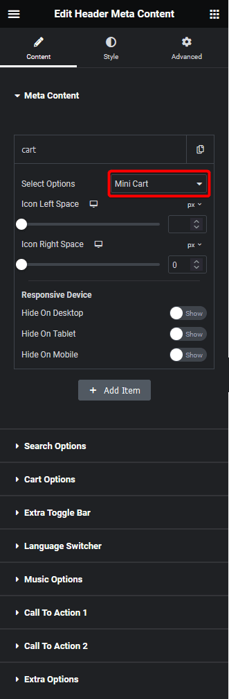 header meta content mini cart