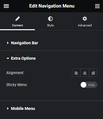 navigation menu extra options