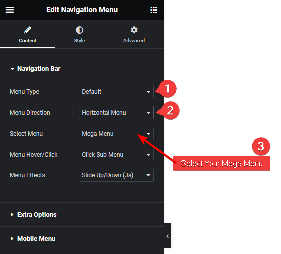 navigation menu horizontal mega menu