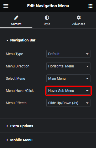 navigation menu hover sub menu