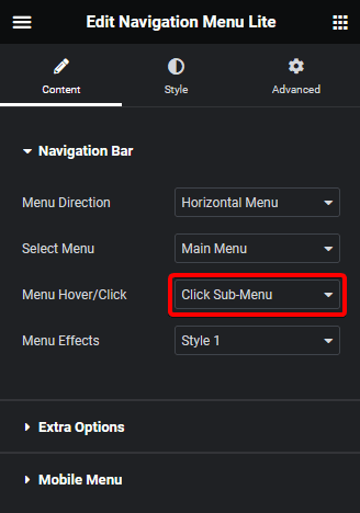 navigation menu lite click sub menu