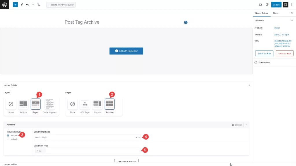 nexter tag archive template settings