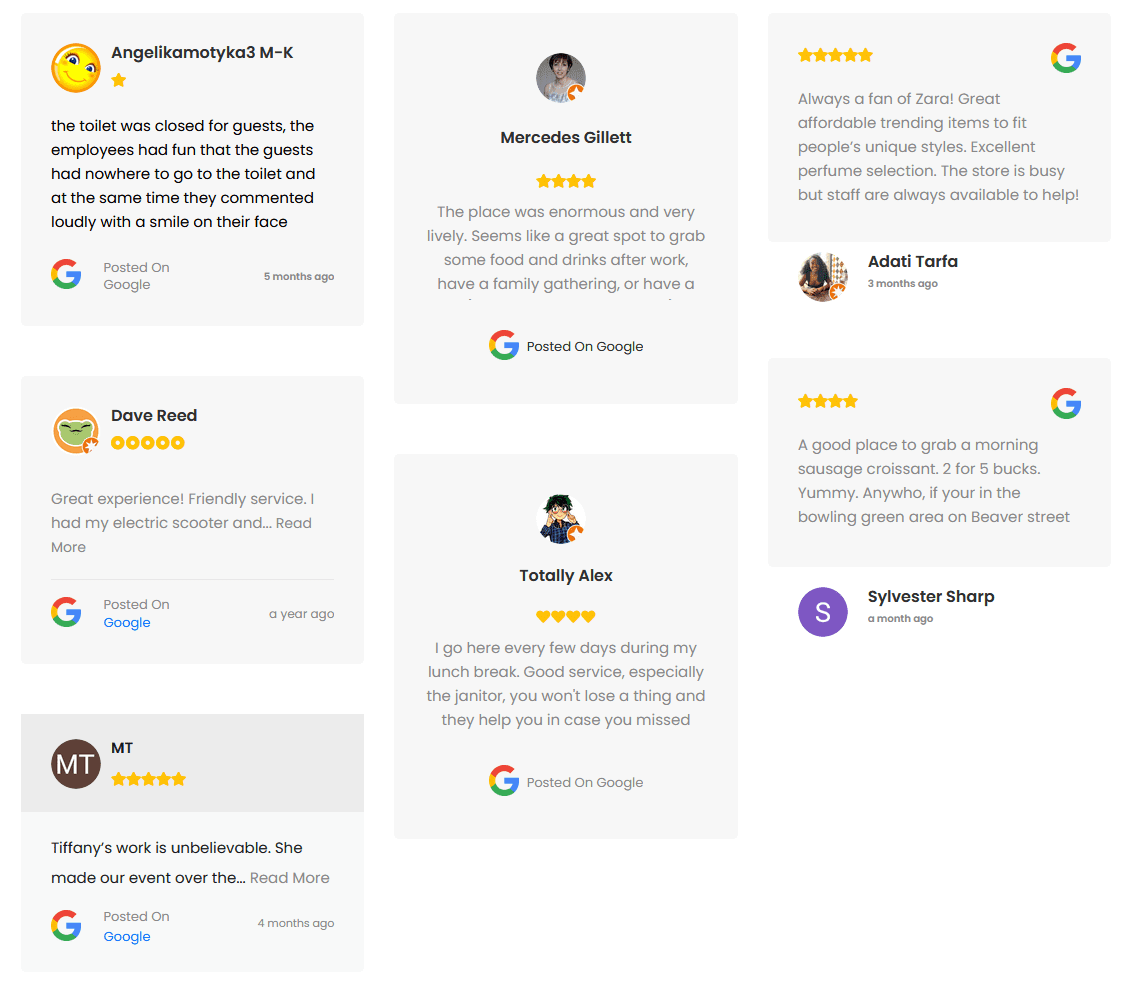 social reviews masonry demo