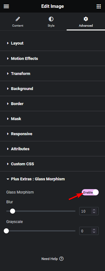 glass morphism settings