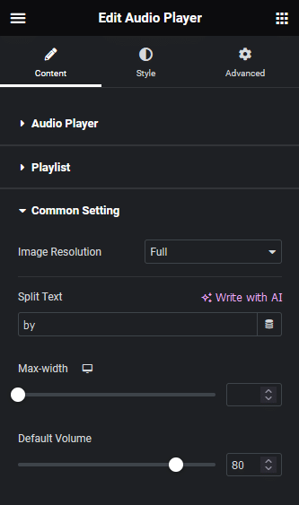 Audio Player Common settings