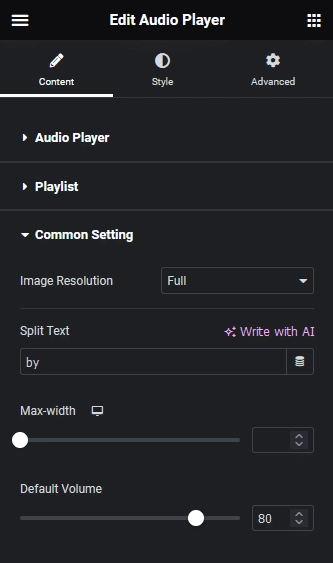 Audio Player Common settings