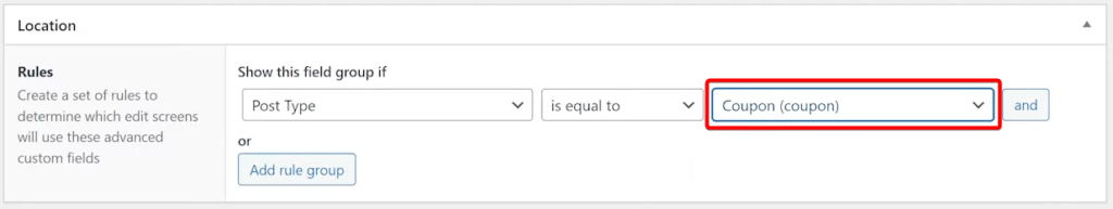 Coupon Custom Field location
