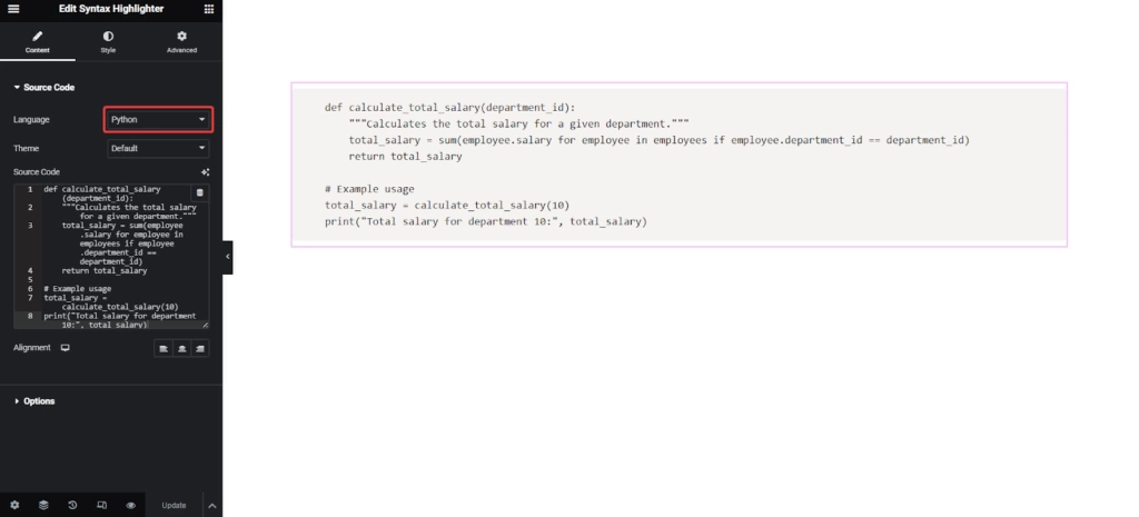 Python in Syntax Highlighter