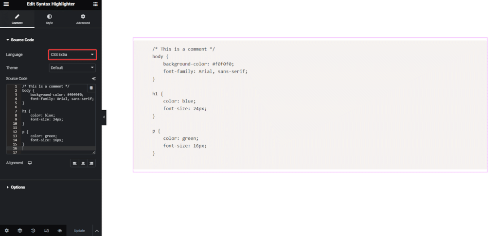 CSS Extra Code in Syntax Highlighter