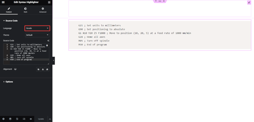 Gcode in Syntax Highlighter