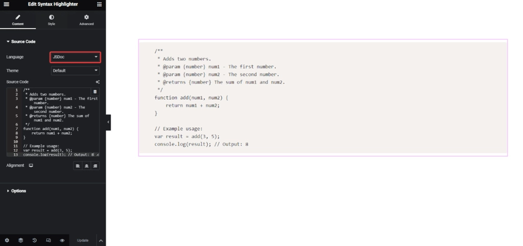 JSDoc Code in Syntax Highlighter