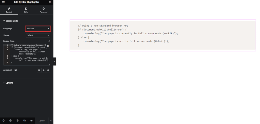 JSExtra Code in Syntax Highlighter