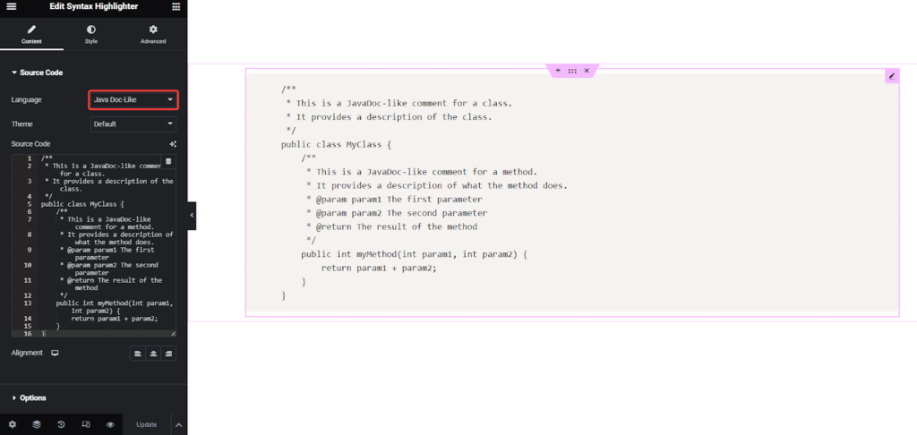 Java Doc-Like Code in Syntax Highlighter