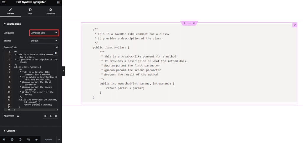 Java Doc-Like Code in Syntax Highlighter