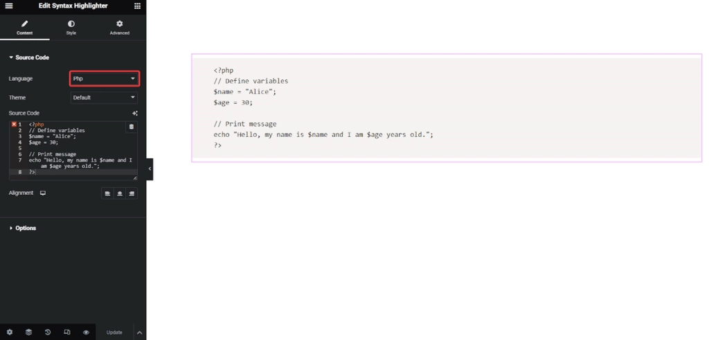 PHP Code in Syntax Highlighter