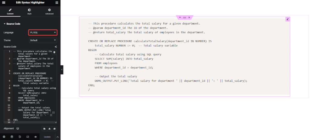 PlSQL in Syntax Highlighter