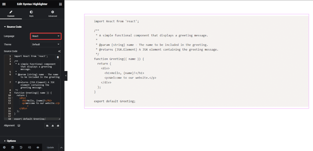 React in Syntax Highlighter