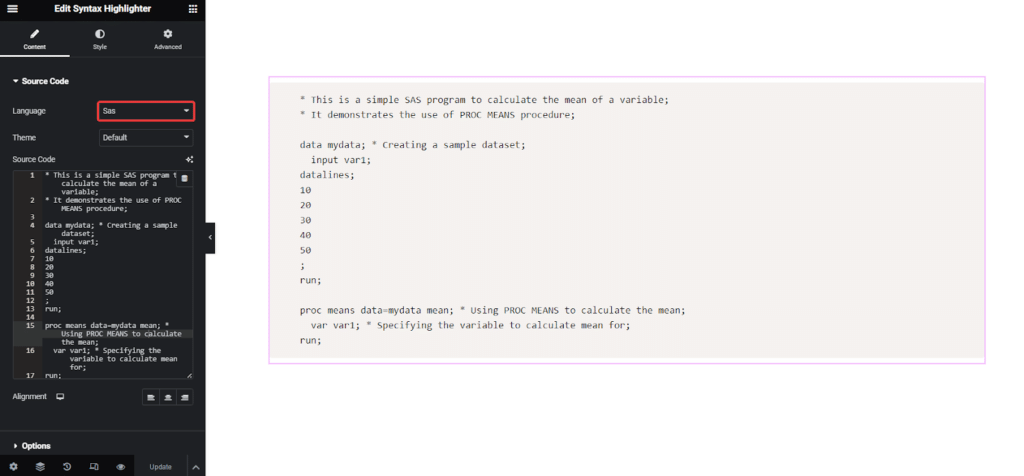 SAS in Syntax Highlighter