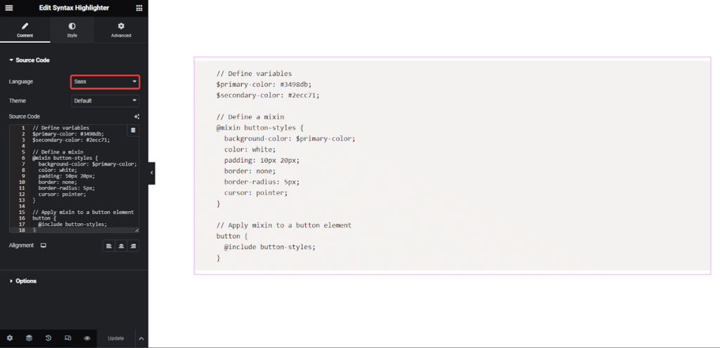 SASS in Syntax Highlighter