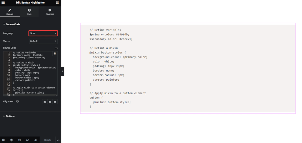 SCSS in Syntax Highlighter