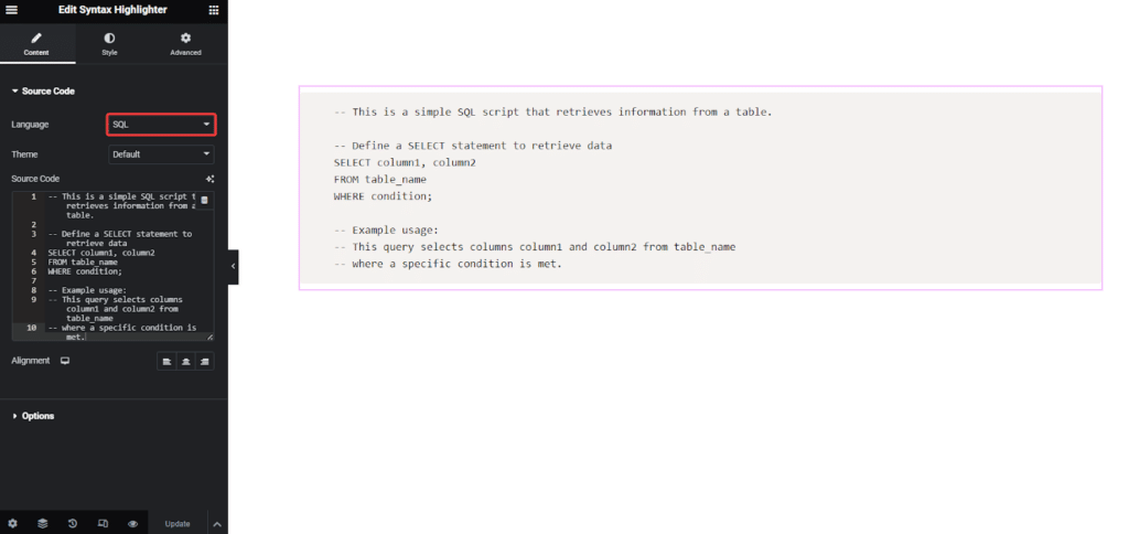 SQL-in-Syntax-Highlighter