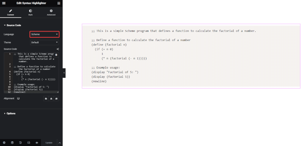 Scheme in Syntax Highlighter