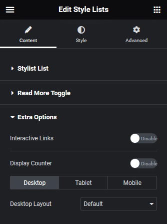 Style List Extra Options