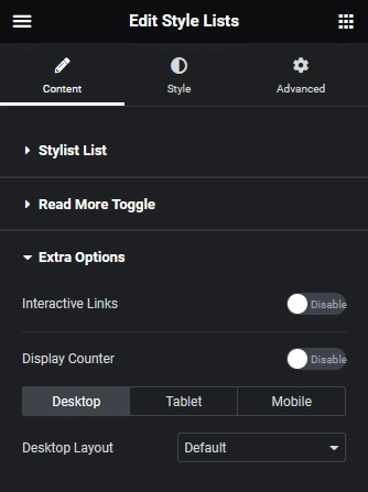 Style List Extra Options
