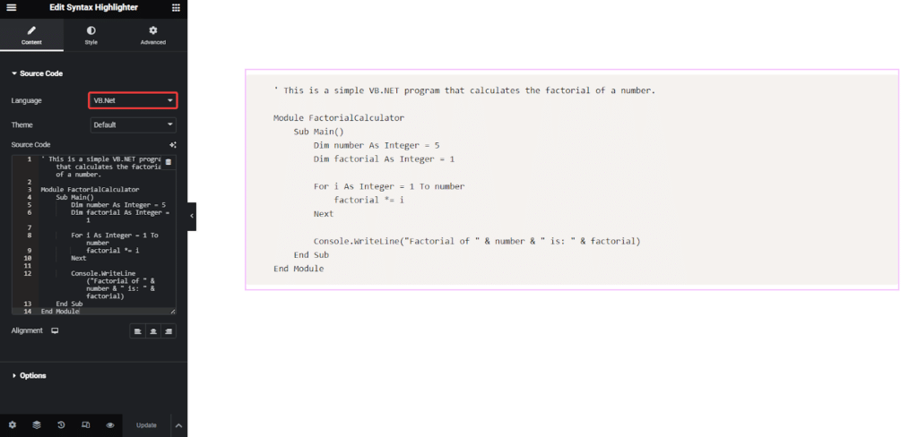 VB.Net in Syntax Highlighter