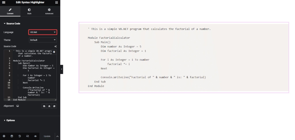 VB.Net in Syntax Highlighter