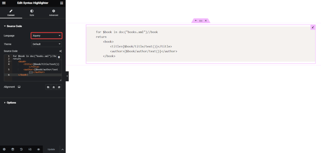 XQuery in Syntax Highlighter